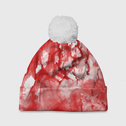 Шапка с помпоном Кровь акварельная на Хеллоуин, цвет: 3D-белый