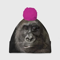 Шапка с помпоном Глаза гориллы, цвет: 3D-малиновый