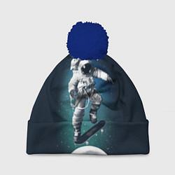 Шапка с помпоном Космический скейтбординг, цвет: 3D-тёмно-синий