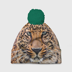 Шапка с помпоном Грустный леопард, цвет: 3D-зеленый