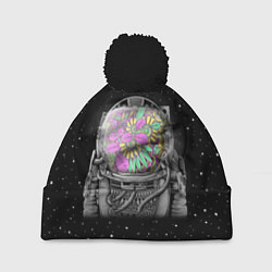 Шапка с помпоном Цветочный астонавт, цвет: 3D-черный