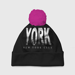 Шапка с помпоном New York City, цвет: 3D-малиновый
