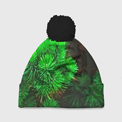 Шапка с помпоном Зелёная ель, цвет: 3D-черный