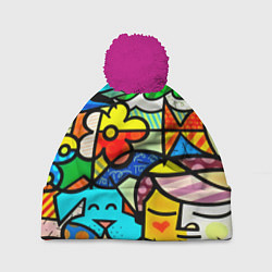 Шапка с помпоном Картинка-мозаика, цвет: 3D-малиновый