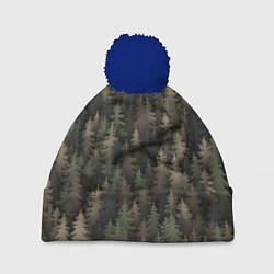 Шапка с помпоном Лесной камуфляж, цвет: 3D-тёмно-синий