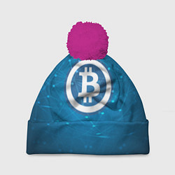 Шапка с помпоном Bitcoin Blue, цвет: 3D-малиновый