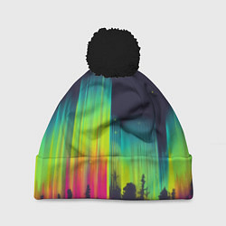 Шапка с помпоном Северное сияние, цвет: 3D-черный