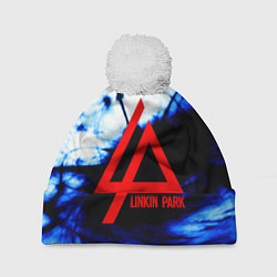 Шапка с помпоном Linkin Park blue smoke, цвет: 3D-белый