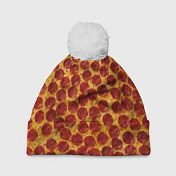 Шапка с помпоном Пицца пепперони, цвет: 3D-белый
