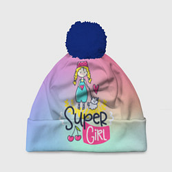 Шапка с помпоном SUPER GIRL, цвет: 3D-тёмно-синий