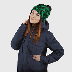 Шапка с помпоном Зелёные тираннозавры - камуфляж, цвет: 3D-черный — фото 2