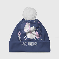 Шапка с помпоном Space unicorn, цвет: 3D-белый