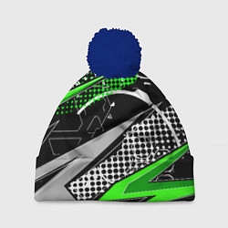 Шапка с помпоном Black and green corners, цвет: 3D-тёмно-синий