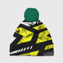 Шапка с помпоном Black yellow abstract sport style, цвет: 3D-зеленый