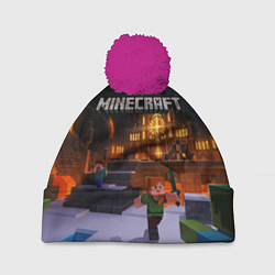 Шапка с помпоном MINECRAFT, цвет: 3D-малиновый
