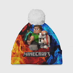 Шапка с помпоном MINECRAFT, цвет: 3D-белый