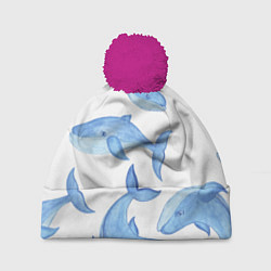 Шапка с помпоном Косяк китов, цвет: 3D-малиновый