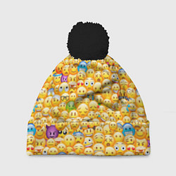 Шапка с помпоном Смайлики Emoji, цвет: 3D-черный