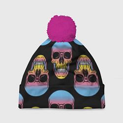 Шапка с помпоном Neon skull!, цвет: 3D-малиновый