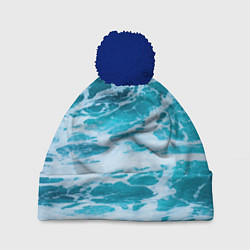 Шапка с помпоном Вода волны пена море, цвет: 3D-тёмно-синий