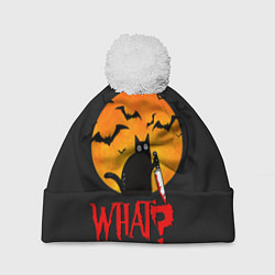 Шапка c помпоном What Cat Halloween