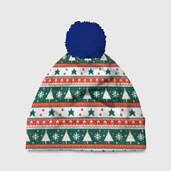 Шапка с помпоном Новогодний орнамент, цвет: 3D-тёмно-синий