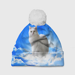 Шапка с помпоном Кот в облаках, цвет: 3D-белый
