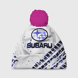 Шапка с помпоном SUBARU, цвет: 3D-малиновый