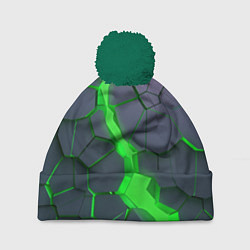 Шапка с помпоном ЗЕЛЕНЫЙ РАЗЛОМ 3Д РАЗЛОМ, цвет: 3D-зеленый