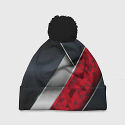 Шапка c помпоном 3D BLACK AND RED METAL