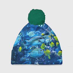 Шапка с помпоном Коралловые рыбки, цвет: 3D-зеленый