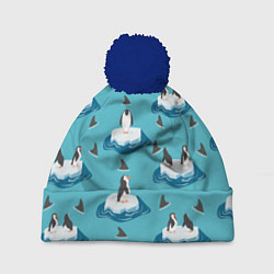 Шапка с помпоном Пингвины, цвет: 3D-тёмно-синий
