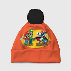 Шапка с помпоном CupHead x Mario, цвет: 3D-черный