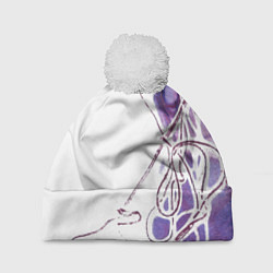 Шапка с помпоном Фиолетовые нити, цвет: 3D-белый