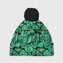 Шапка с помпоном Зеленый абстрактный узор, цвет: 3D-черный