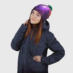 Шапка с помпоном Космос, сияние и звезды, цвет: 3D-зеленый — фото 2