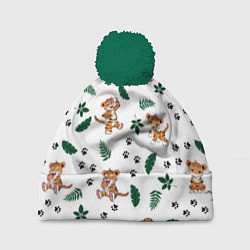 Шапка с помпоном Милый тигр, цвет: 3D-зеленый