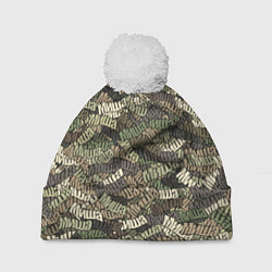 Шапка с помпоном Именной камуфляж Миша, цвет: 3D-белый