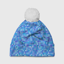Шапка с помпоном Голубая пиксель абстракция, цвет: 3D-белый