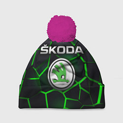 Шапка с помпоном Skoda 3D плиты с подсветкой, цвет: 3D-малиновый