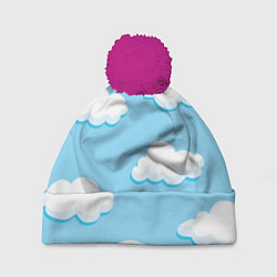 Шапка с помпоном Белые облака, цвет: 3D-малиновый