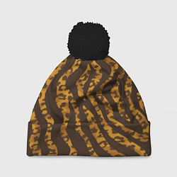 Шапка с помпоном Шкура тигра леопарда гибрид, цвет: 3D-черный