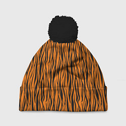 Шапка с помпоном Тигровые Полосы, цвет: 3D-черный