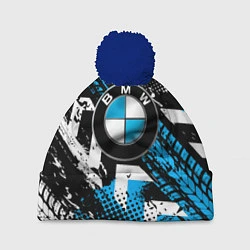 Шапка с помпоном Следы от шин BMW, цвет: 3D-тёмно-синий