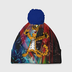 Шапка с помпоном Новогодний тигр пляшет, цвет: 3D-тёмно-синий