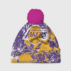 Шапка с помпоном LAKERS ФИРМЕННЫЕ ЦВЕТА БРЫЗГИ КРАСОК LA, цвет: 3D-малиновый