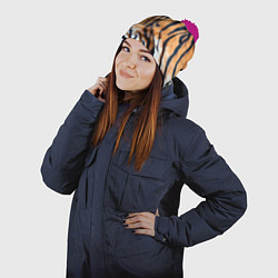 Шапка с помпоном Шкура тигра Новый год 2022, цвет: 3D-малиновый — фото 2