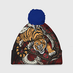 Шапка с помпоном Тигр со Змеёй 2022, цвет: 3D-тёмно-синий