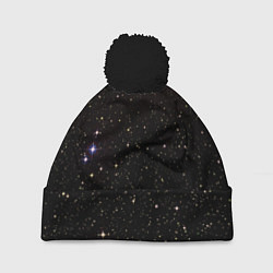 Шапка с помпоном Ночное звездное небо, цвет: 3D-черный