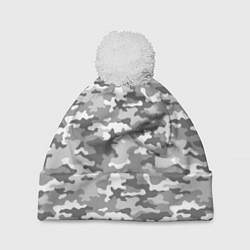 Шапка с помпоном Серый Военный Камуфляж, цвет: 3D-белый